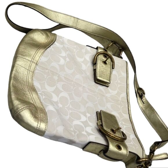 VINTAGE COACH N•A06W-3574 SIGNATURE GOLD COLOR COACH LOGO CROSSBODY BAG - Picture 2 of 11